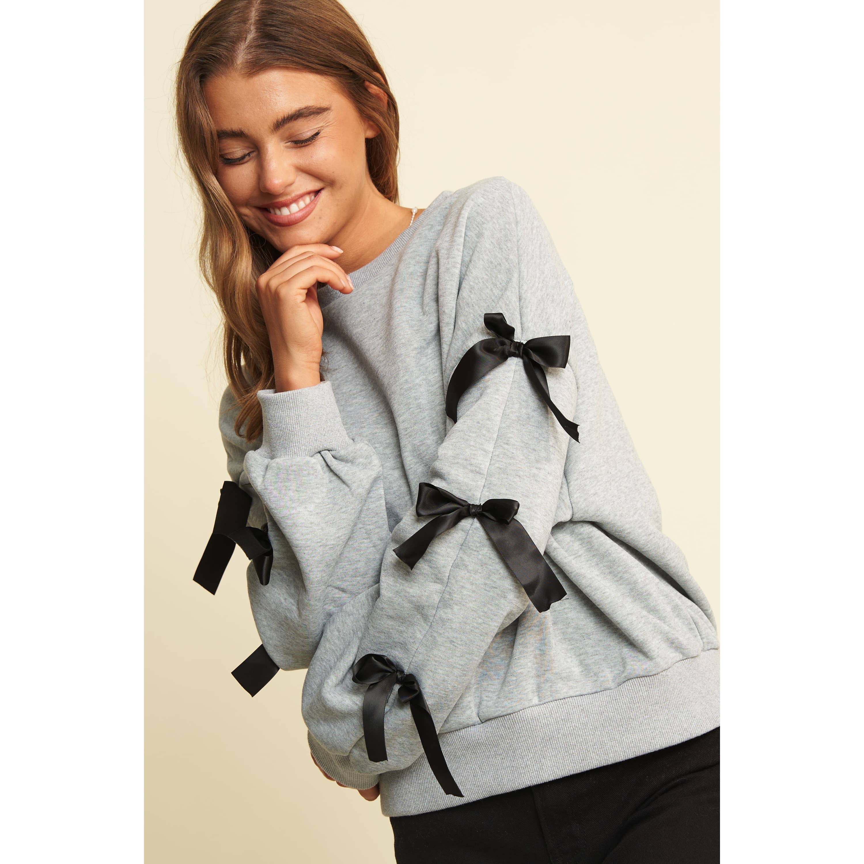 Sweet Generis - Wholesale Lounge Top - Women's - BOW TACKING DETAILS LOOSE FIT PULLOVER TOP18