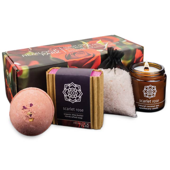 Scarlet Rose | Artisanal Spa & Candle Gift Box for wholesale by Hemlock Park