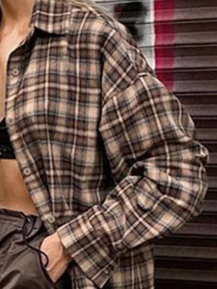 KHAKI Chic Plaid Shirt for Effortless Style for wholesale on Faire4