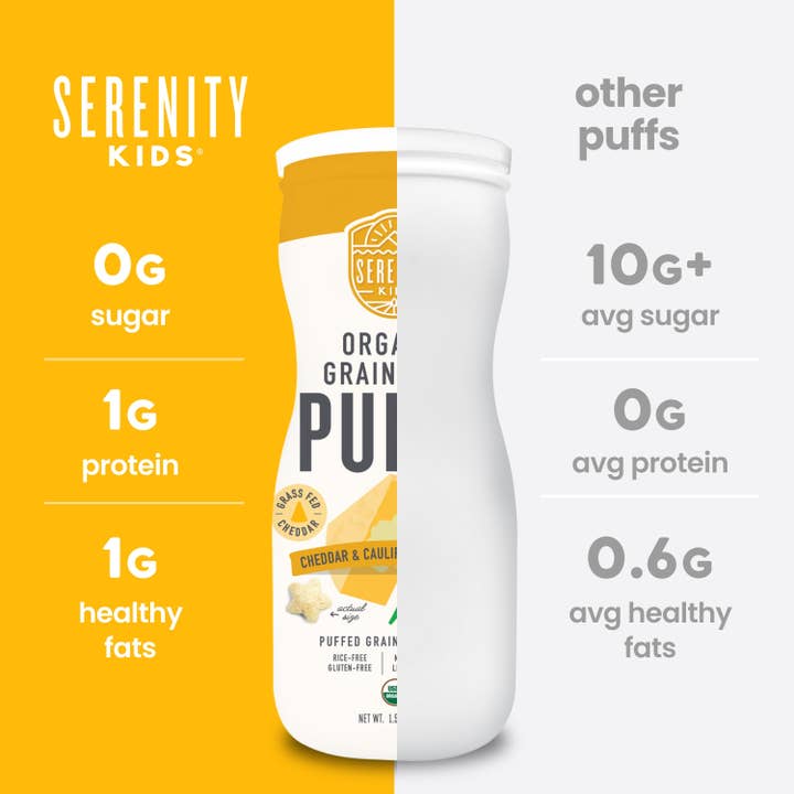 Serenity Kids - Wholesale Puffed Snack - Cheddar & Cauliflower Spinach Organic Grain Free Puffs (6 Cans)7