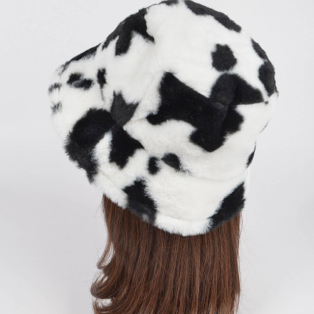 3AM BY H&D ACCESSORIES - Wholesale Bucket Hat - Women's - Cow Print Fur Bucket Hat7