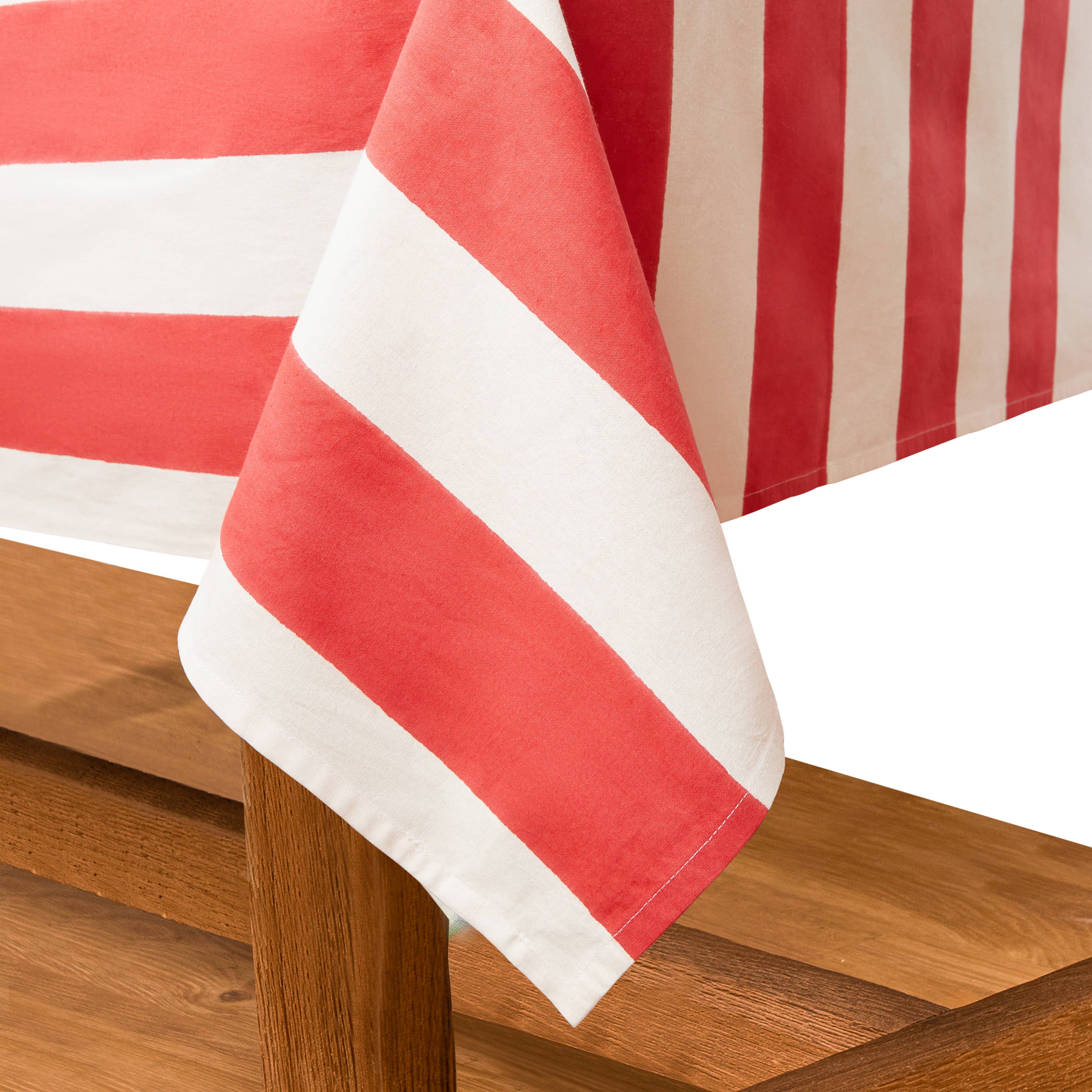 Couleur Nature - Wholesale Tablecloth - St. Tropez Red Stripes | French Tablecloth2