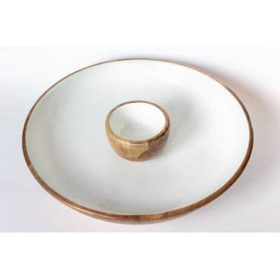 Jeanne Fitz - Wholesale Serve Bowl - Wood + White Acacia Wood Chip and Dip Serving Bowl, 15 inch