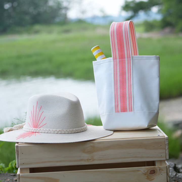 Weintragetasche - Korallen-Karo für den Großhandel von Vieve