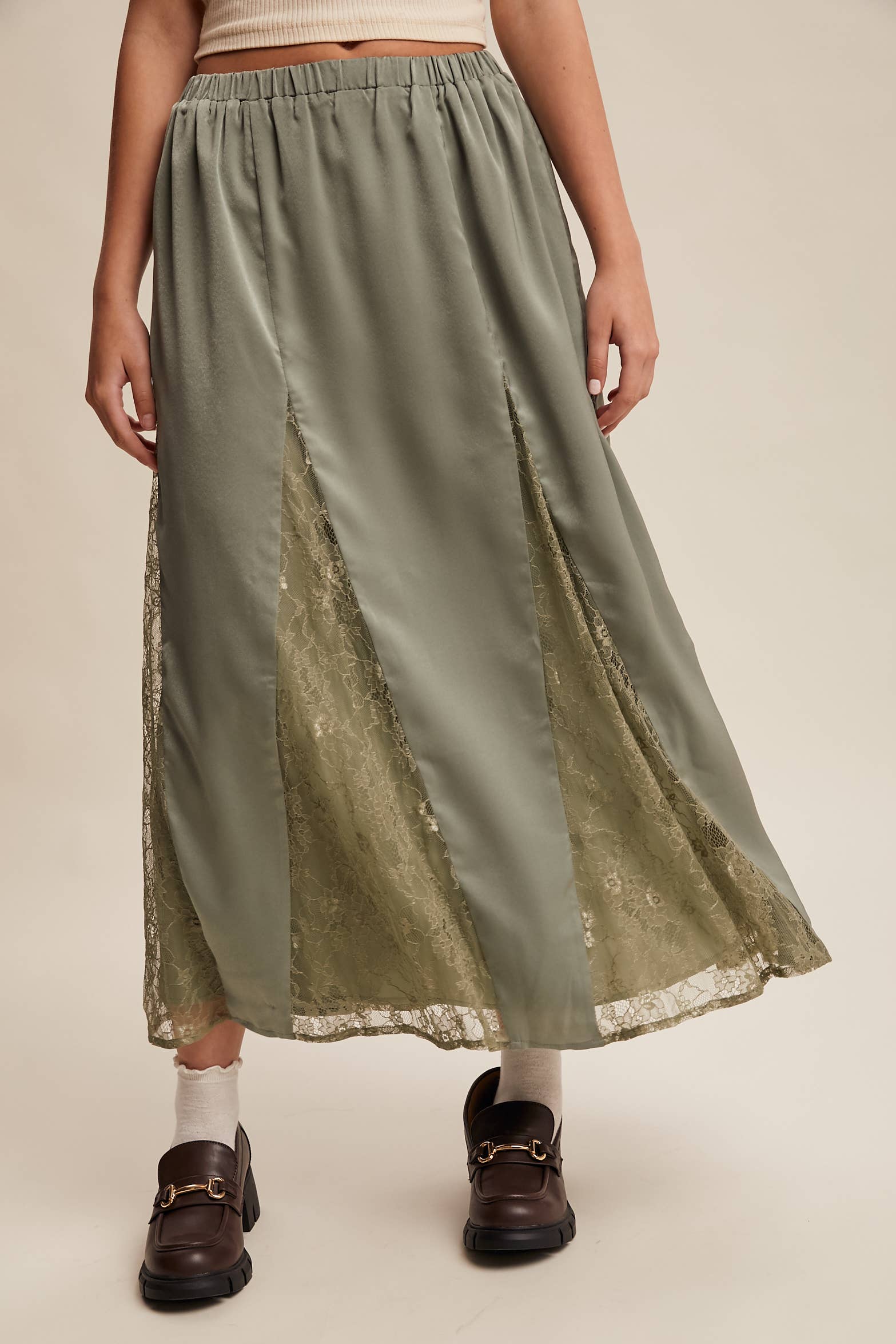 Listicle – wholesale Skirt – Women’s – Lace Inset Satin Midi Skirt LSK027213