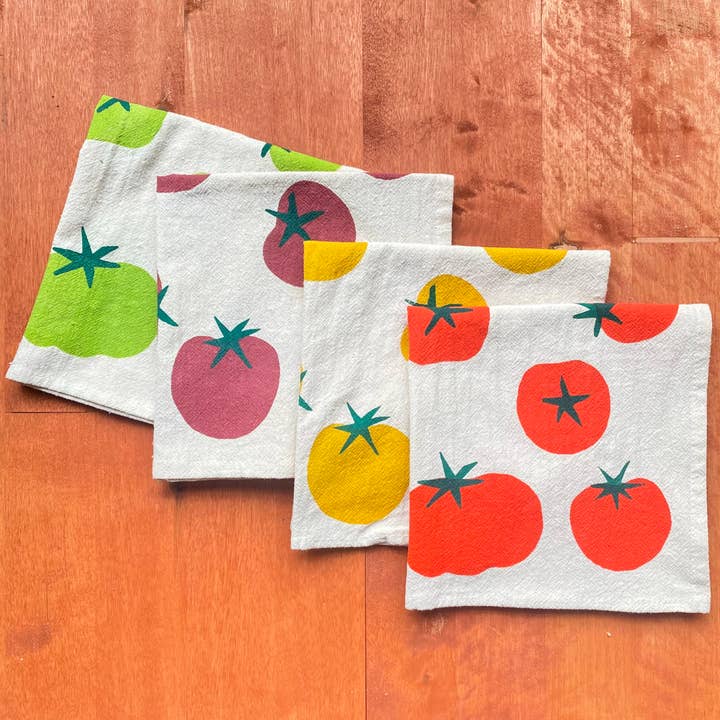 Bright Beige - Wholesale Dinner & Cloth Napkin - Hand Printed Cotton Cloth Napkins, Homegrown Tomatoes