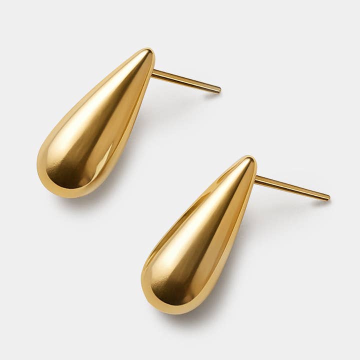 Drop-shaped golden earrings in stainless steel - SS253E001GL pour la vente par Bizou