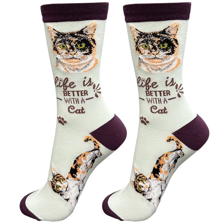 E&S Pets - Wholesale Socks - Unisex - Calico Cat Socks - Cute Novelty Crew Socks - Unisex