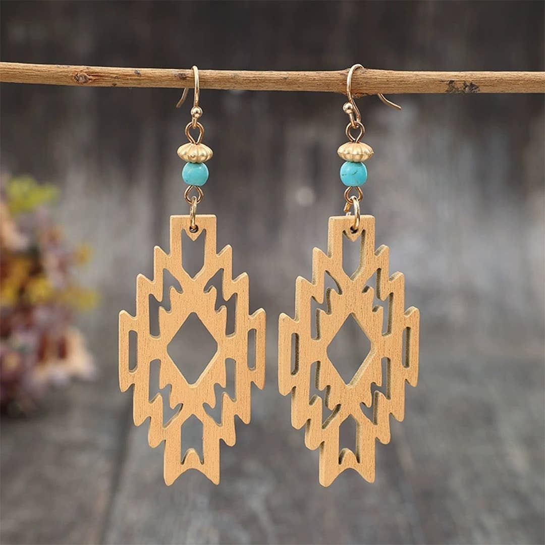 UNISHE – wholesale Pluggörhängen – Vintage ihåliga träörhängen i romb SP6104