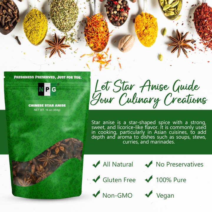 Natural Plus Green – Engroshandel Tørret krydderi – NPG hel kinesisk stjerneanis 16 Oz5
