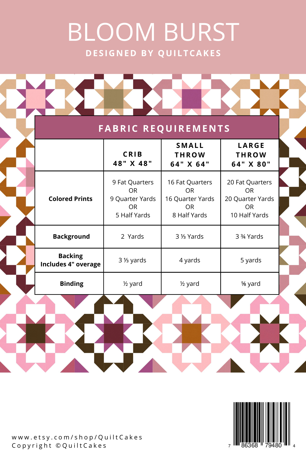 QuiltCakes - Vendita all'ingrosso Kit da cucito creativo - Schema di Quilt Bloomburst Stampato1