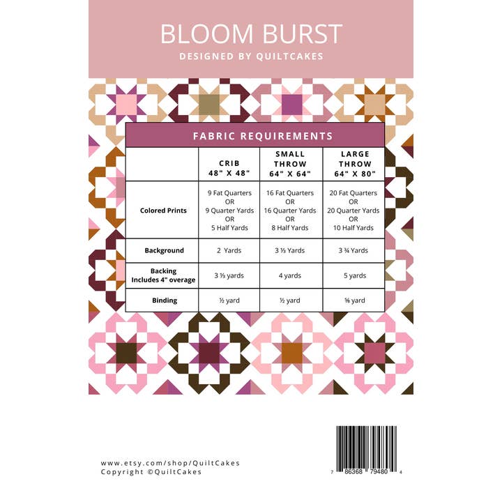 QuiltCakes - Vendita all'ingrosso Kit da cucito creativo - Schema di Quilt Bloomburst Stampato1