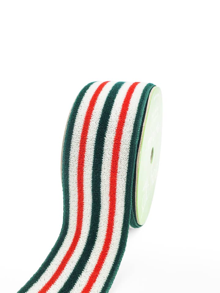 1,5-Zoll-Plüschband mit Weihnachtsstreifen in Grün/Weiß/Rot für den Großhandel von May Arts Ribbon