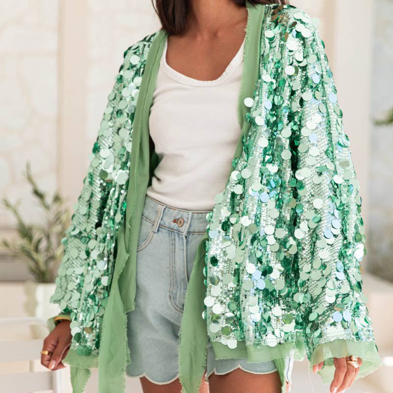 HIDDENBRAND - Wholesale Jacket - Women's - Y2k Shiny Sequined Wrapped Lace-Up Jacket4