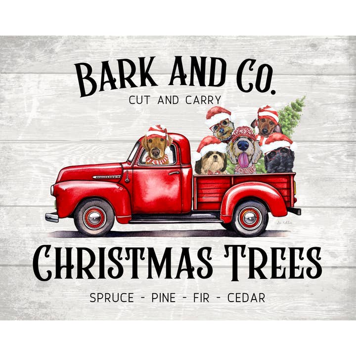 Christmas Dogs Art Print, 'Farm Truck Art', Holiday Dogs Art for wholesale by Hippie Hound Studios