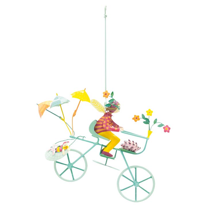 Decorative Baby Mobile Triplette Hedgehog Blue Wheels for wholesale by L'Oiseau Bateau