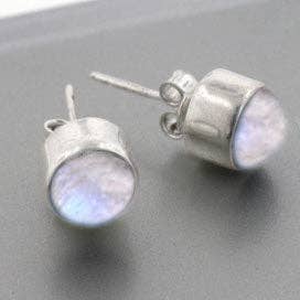 Silver Insanity - Wholesale Stud/Post Earrings - Full Moon - Large 8mm Round Rainbow Moonstone Stud Sterling Silver Earrings1