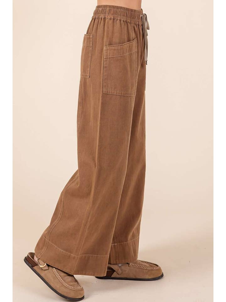 mittoshop - Wholesale Pants - Women's - MINERAL WASH WIDE LEG ELASTIC WAIST TWILL PANTS19