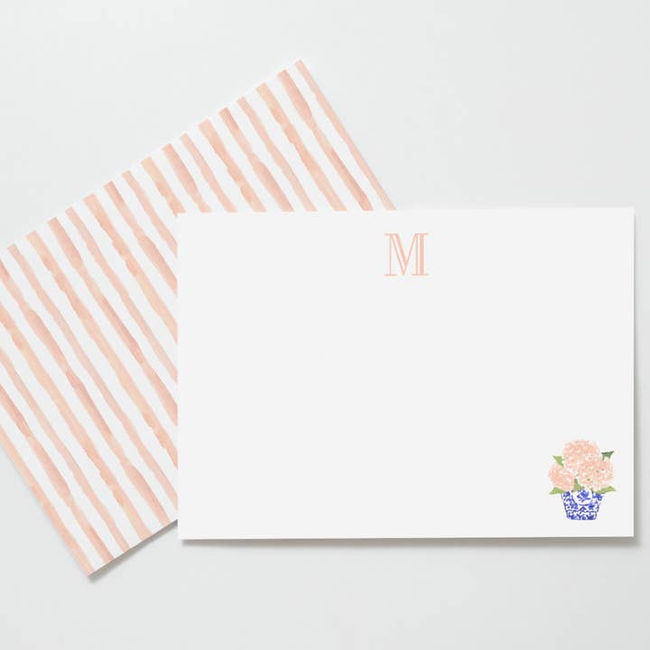 Custom Pink Hydrangea Ginger Jar Stationery Card Set for wholesale by Design Carolinas