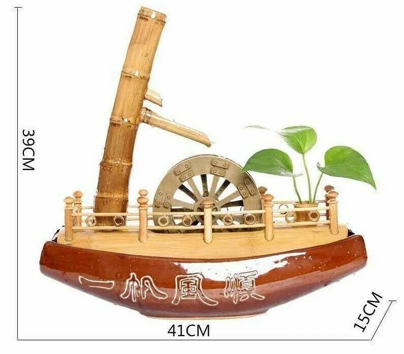 everythingbamboo – wholesale Decorative tabletop object – Bamboo Water Fountain Handmade Handcrafted Boat Water Feature Spinning Wheels6