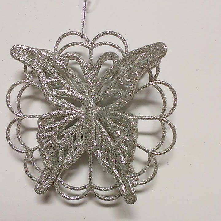 4.8" Glitter Platinum Butterfly for wholesale by Decor N Beyond