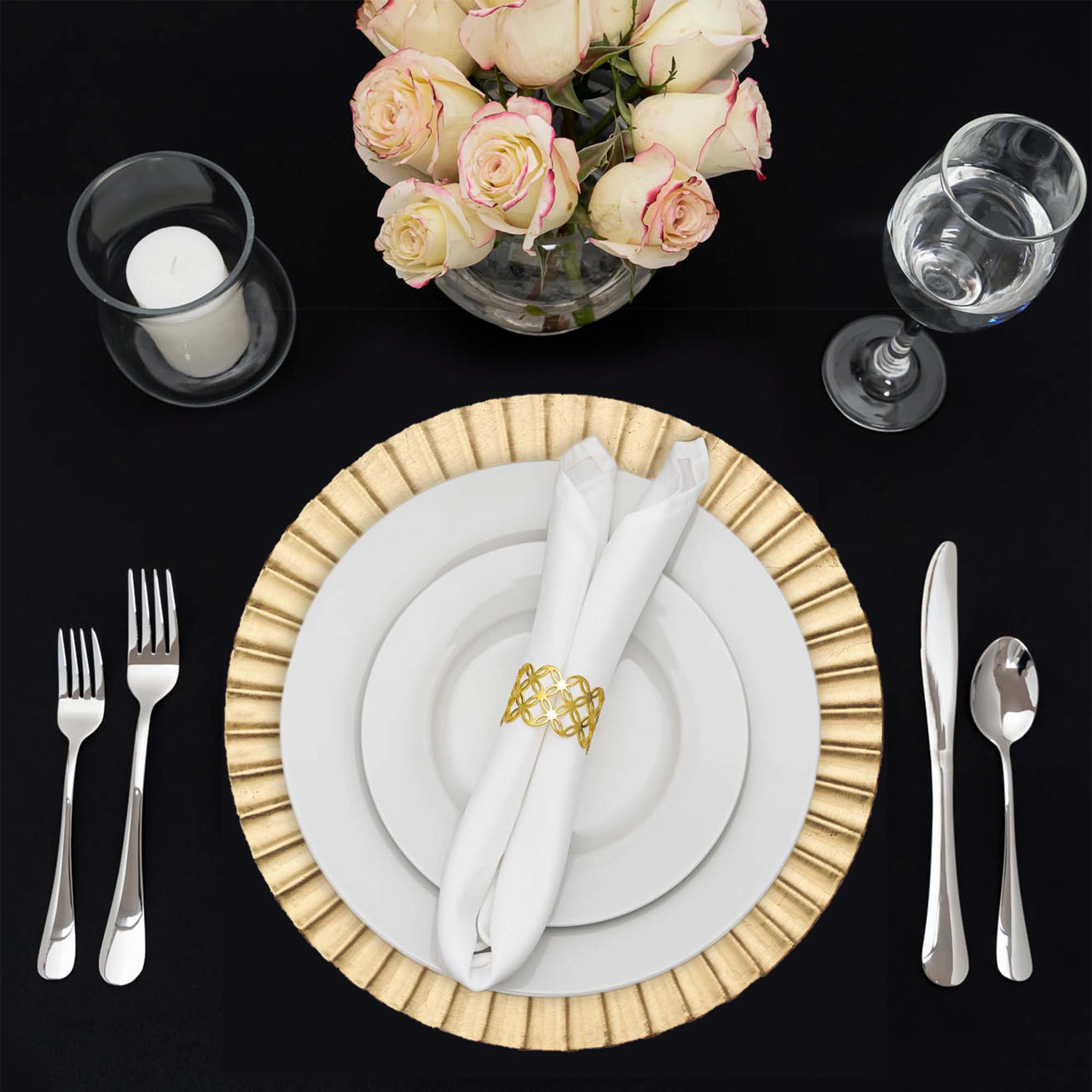 Portofino International Trading, USA - Wholesale Charger Plate - Matte Fluted Edge Plastic Charger Plate 13" - Gold1