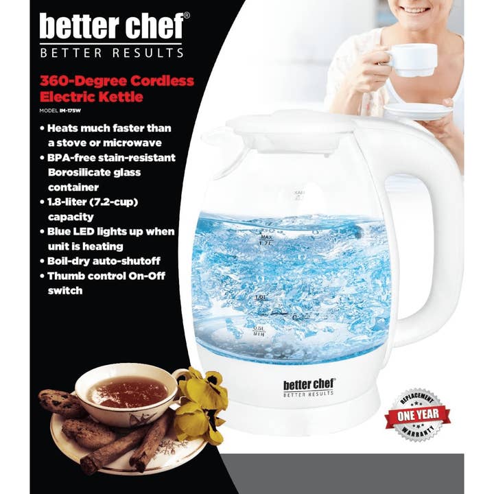 JupiterGear Home - Wholesale Kettle - Better Chef 7-Cup Borosilicate Glass Kettle with LED Light3