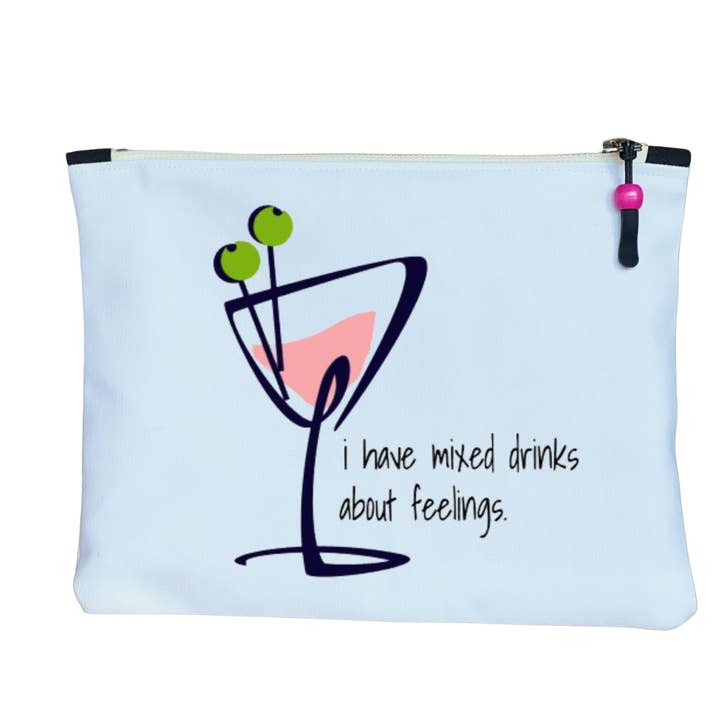 Lærred hvid taske- drinks om følelser, citater+cocktails for engroshandel hos Pretty Clever Words