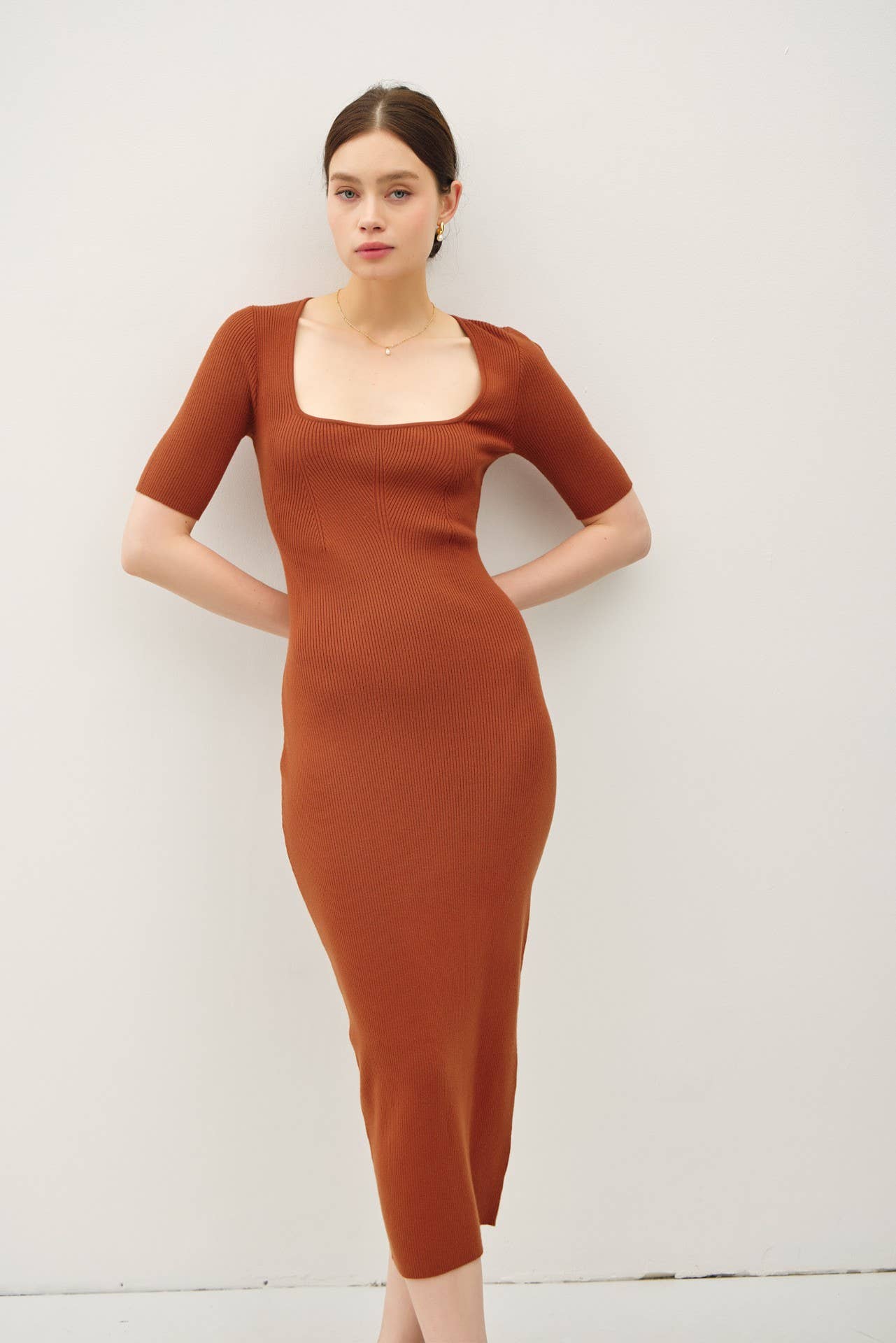 Be Cool - Wholesale Dress - Women's - SQUARE NECK HALF SLEEVE BODY CON SWEATER DRESS9