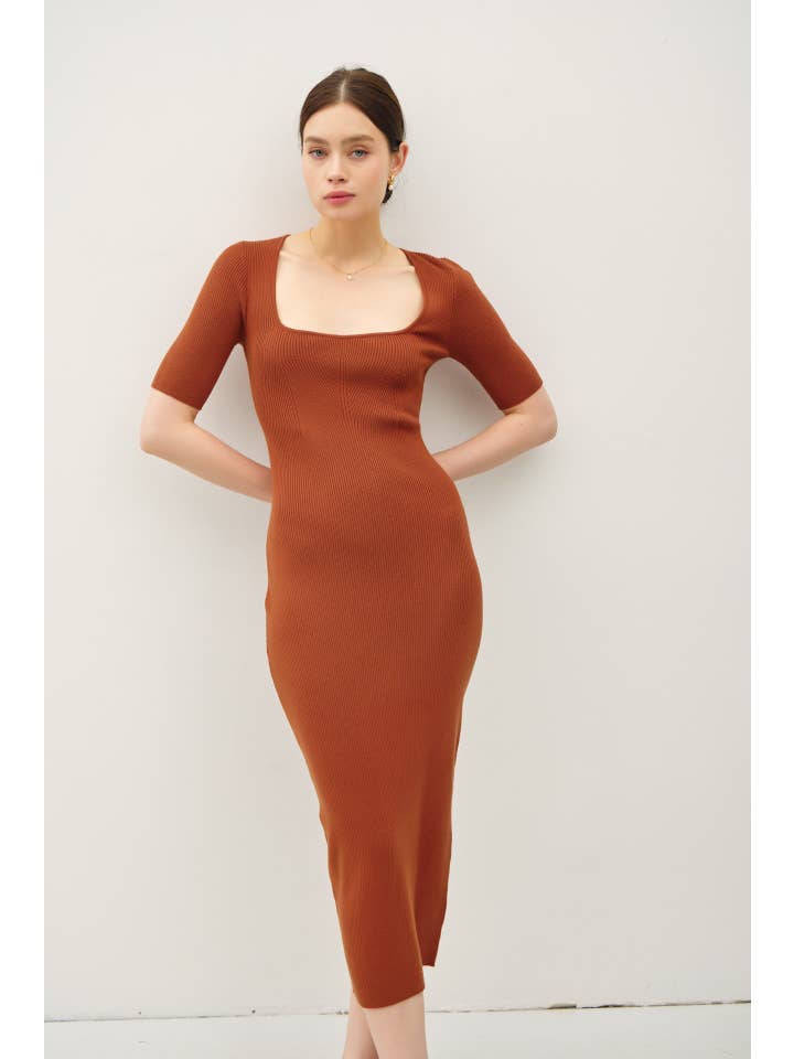 Be Cool - Wholesale Dress - Women's - SQUARE NECK HALF SLEEVE BODY CON SWEATER DRESS9