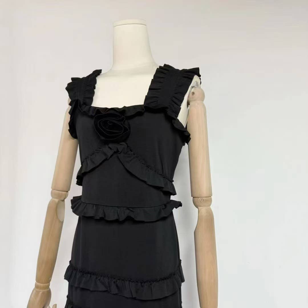 Sanyao Fashion – Vestido comprido - Mulher por atacado – Vestido de Cauda de Sereia com Camadas e Folhos SY497 para Noite de Verão20