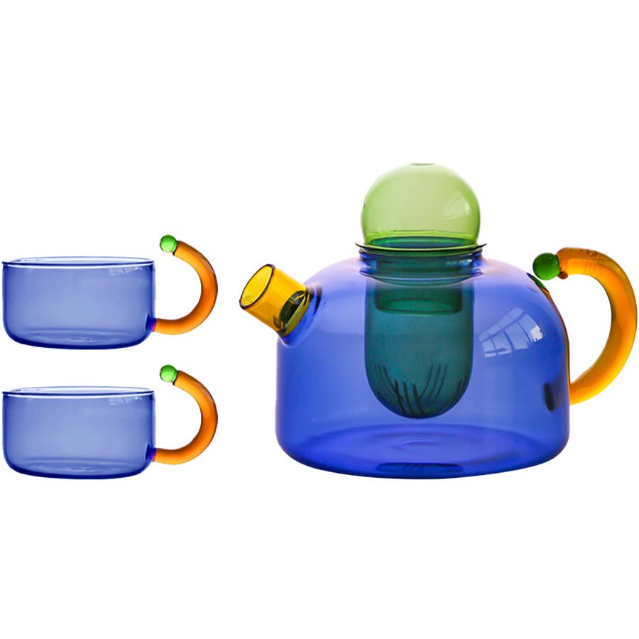 TUTU Home - Wholesale Tea Pot - "Contrasting" - Blue & Green Cute Glass Teapot3