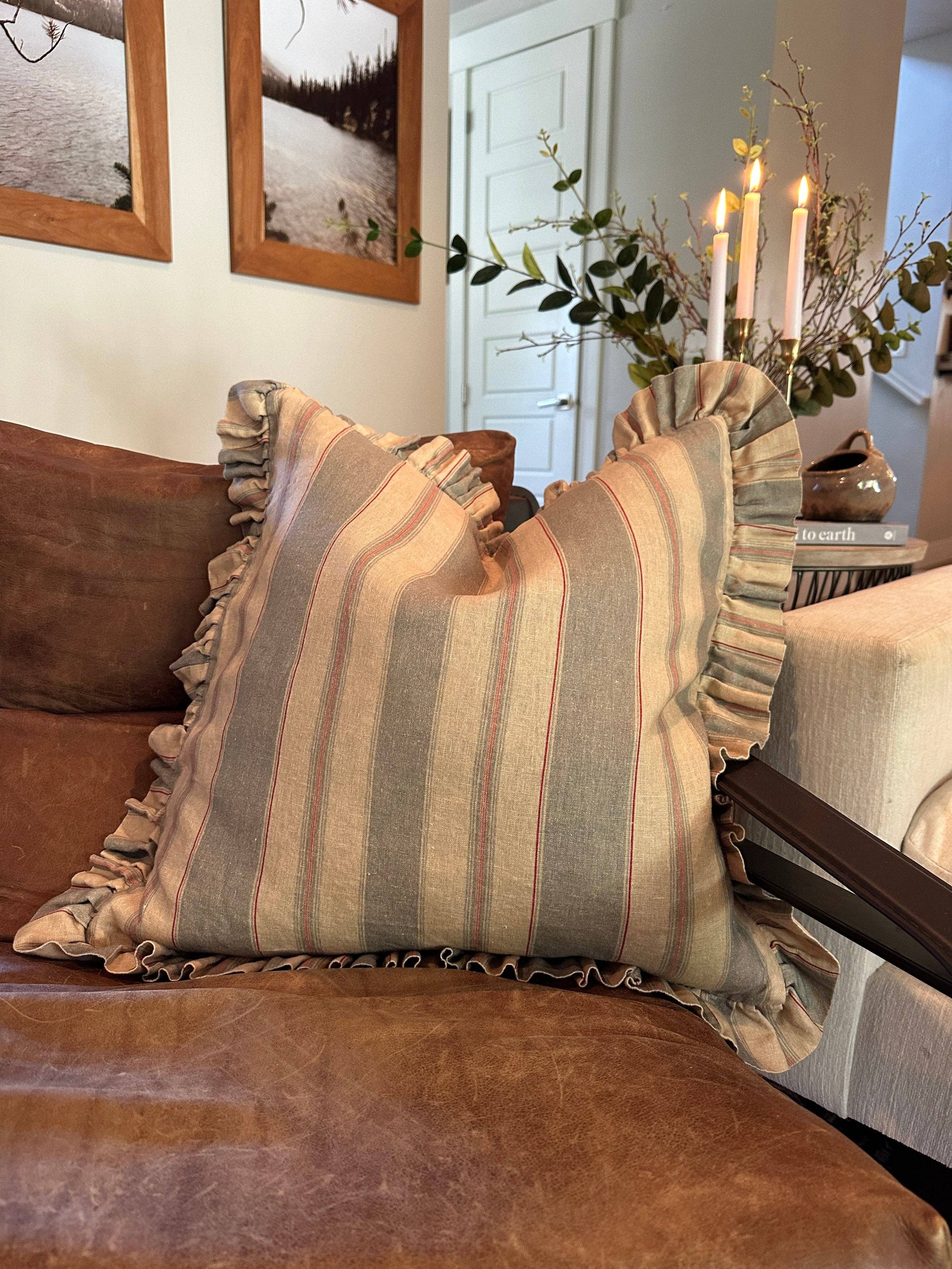 Rennah Collective - Wholesale Throw/Decorative Pillow - Olive and Sage Striped-Ruffle Pillow Cover5