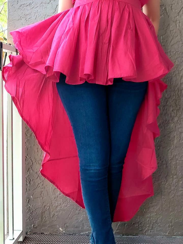 Ponchoblus / Hi Lo-kjol / Flerbärbar / Enfärgad röd för wholesale av India Batik