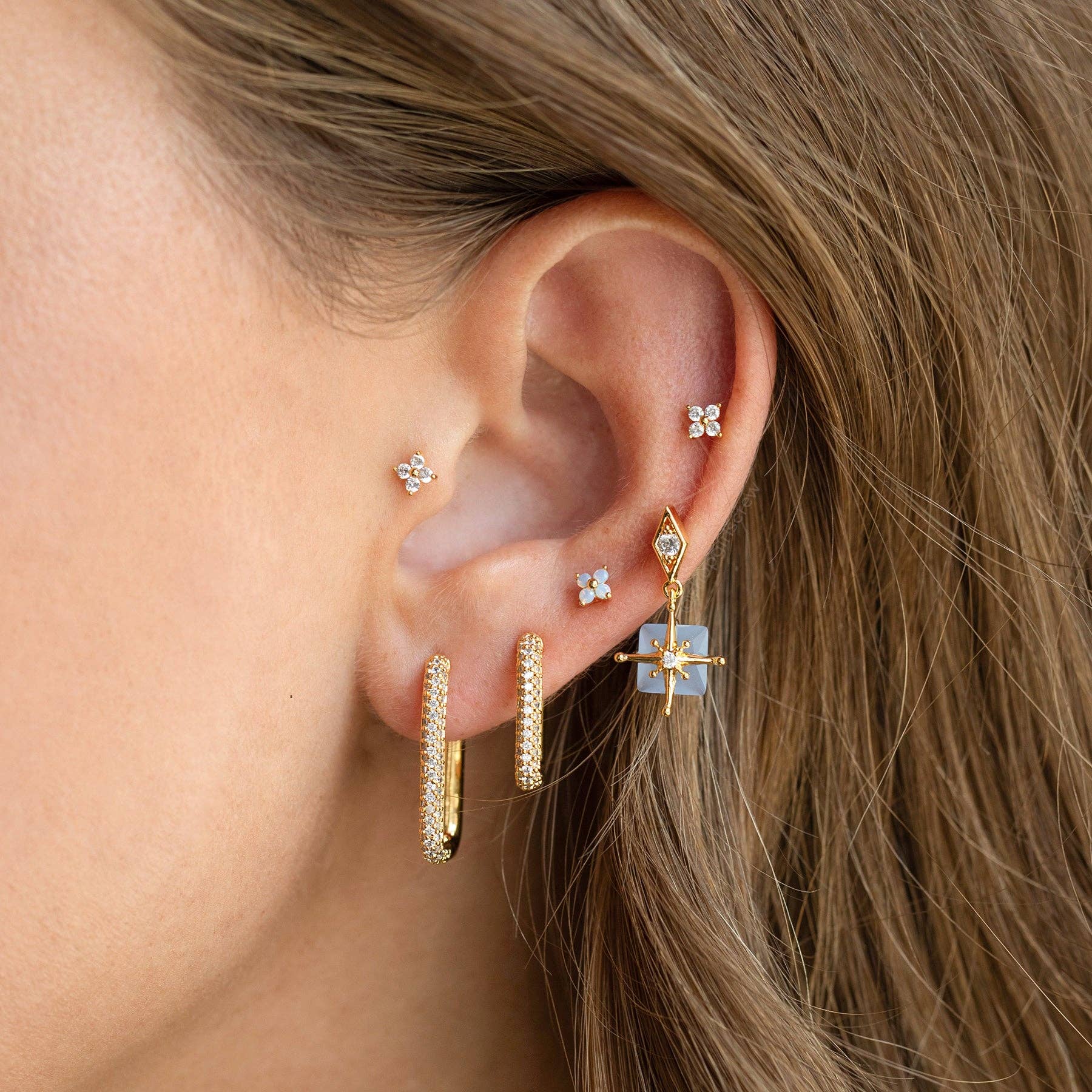 Girls Crew - Wholesale Stud/Post Earrings - Teeny Tiny Blue Blossom Studs17