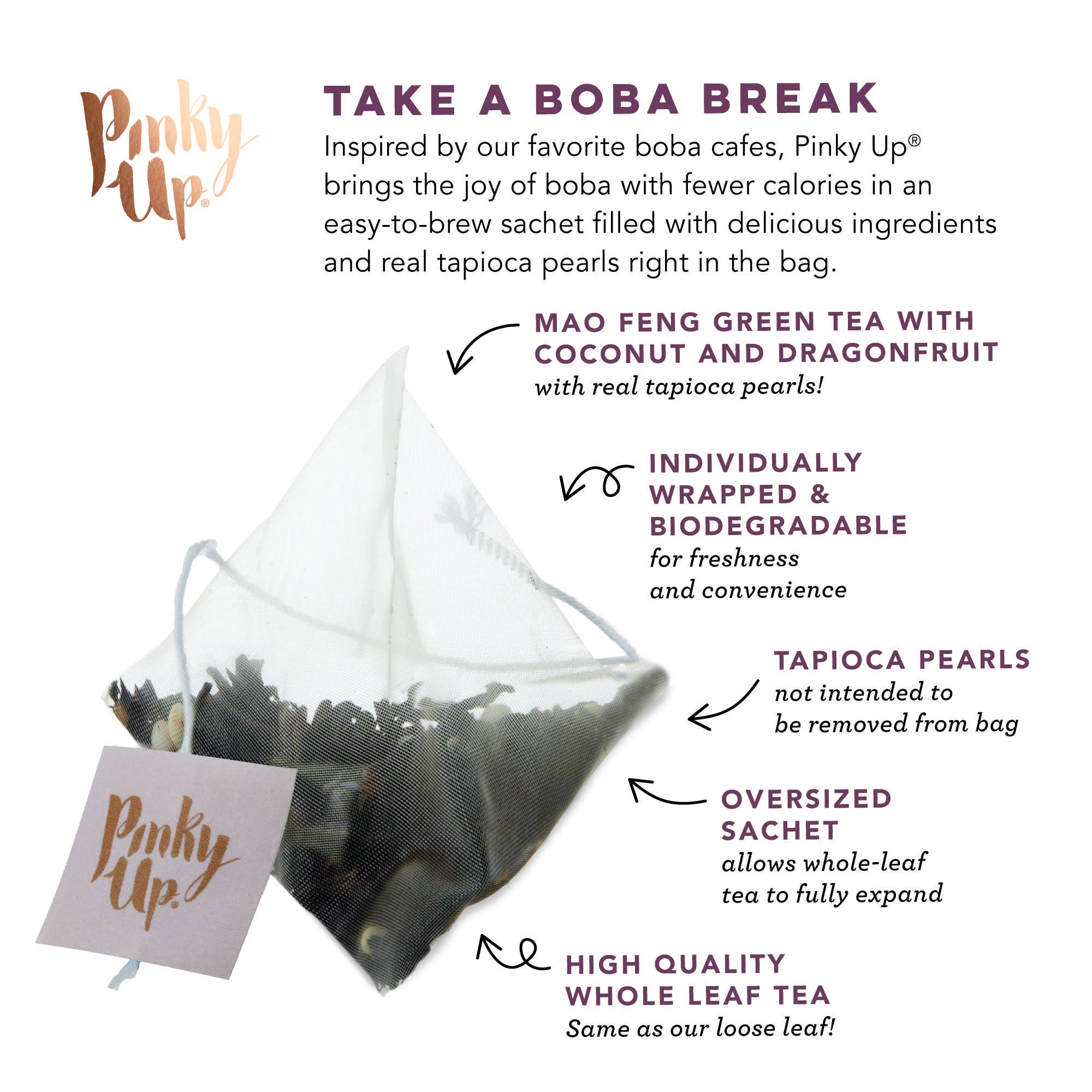 Pinky Up - Wholesale Tea Bags - Boba Tea Mochi Ice Cream Box of 12 Pyramid Sachets4