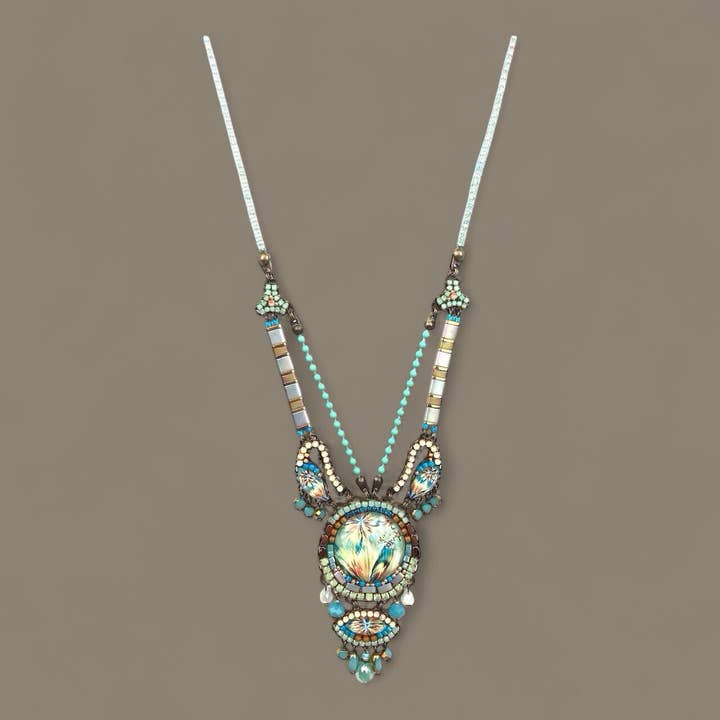 Colar longo feito à mão com cristais Aurora Borealis por atacado de melizijewelry