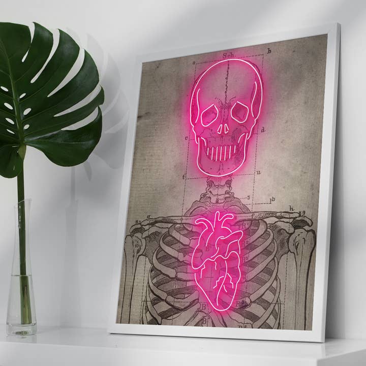 Ink & Drop - Wholesale Art Print - Neon Skeleton Vintage Diagram Print