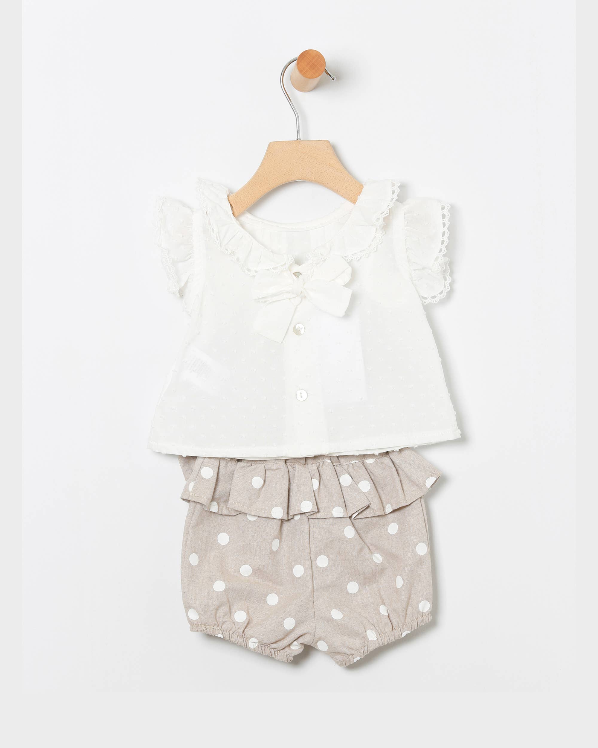 COCO ACQUA - Wholesale Top & Short Set - Kids - Girl's Set White Blouse And Toasted Linen Shorts1