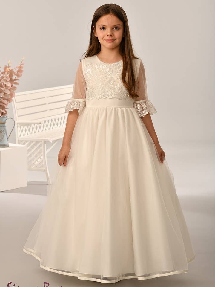 Girl's Communion Dress in Cream and White (SR725) for wholesale by Sweetie Pie Collection