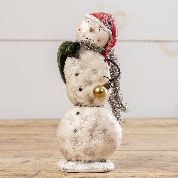 Ragon House - Wholesale Christmas Decoration - 10.75" SNOWMAN W/ GOLD ORNAMENT