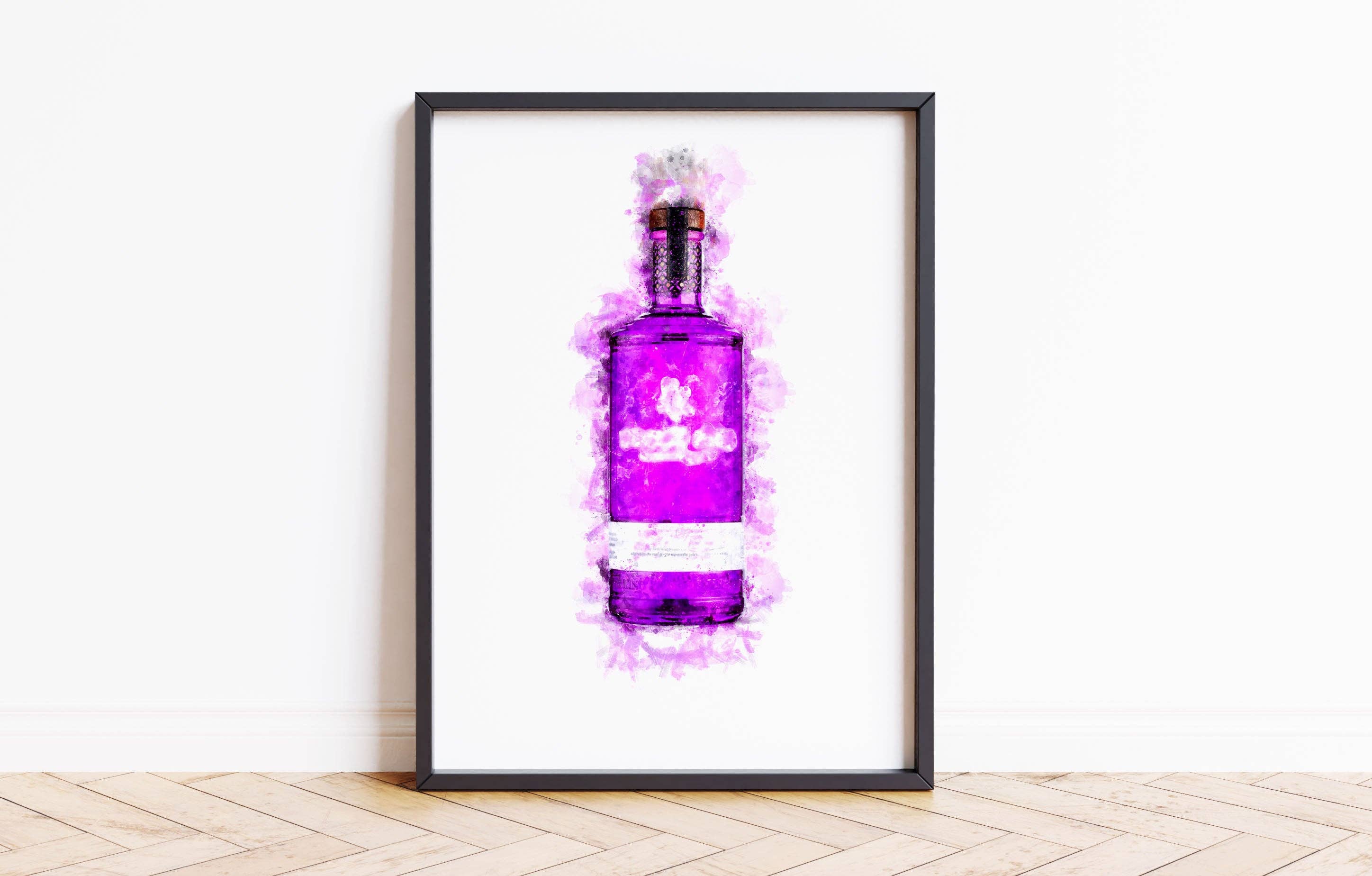 House of Binky – wholesale Art print – Watercolour Purple Gin Bottle Paint Splash Print0