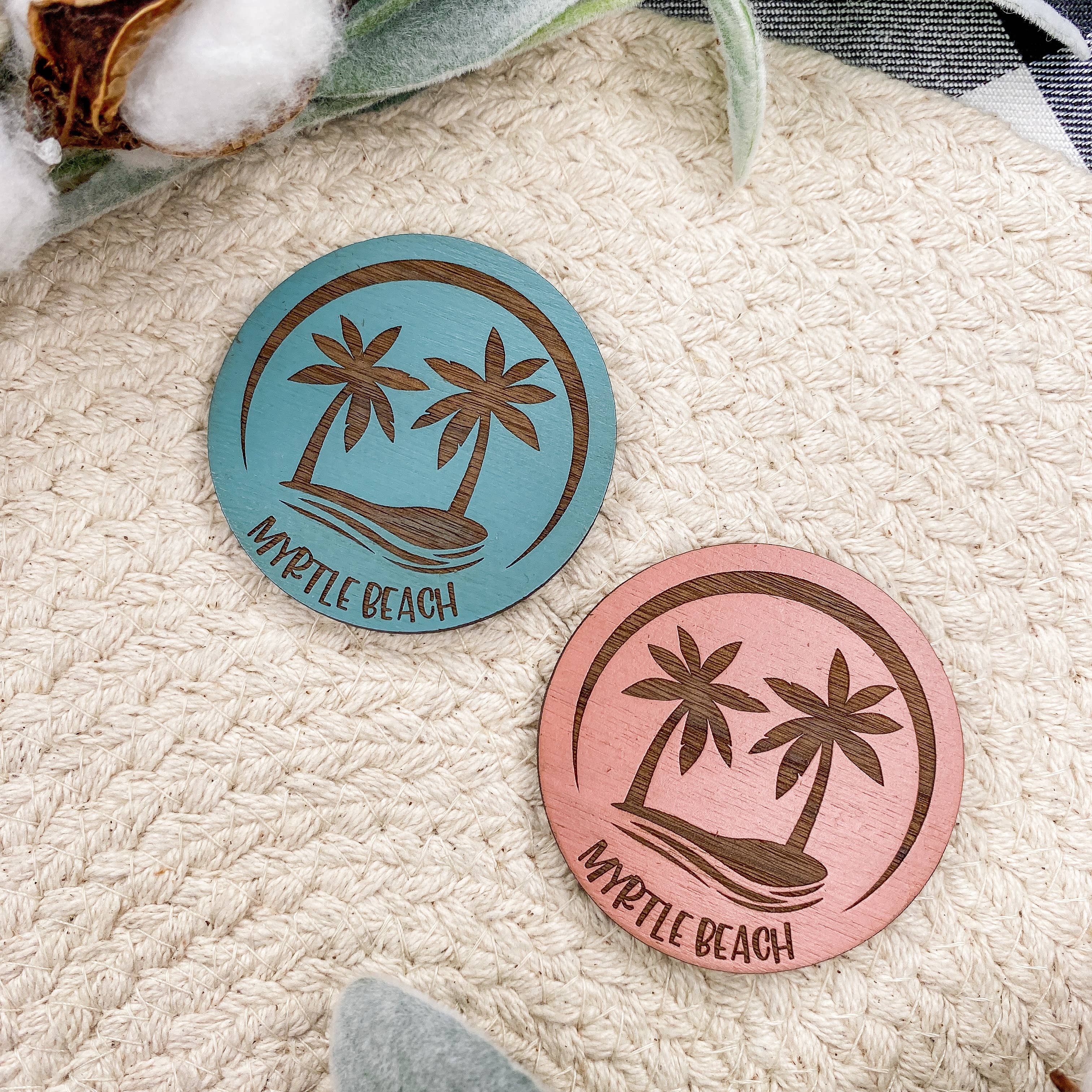 The Cottonseed Marketplace - Wholesale Magnet - Palm Tree Beach - Wooden Button Magnet1