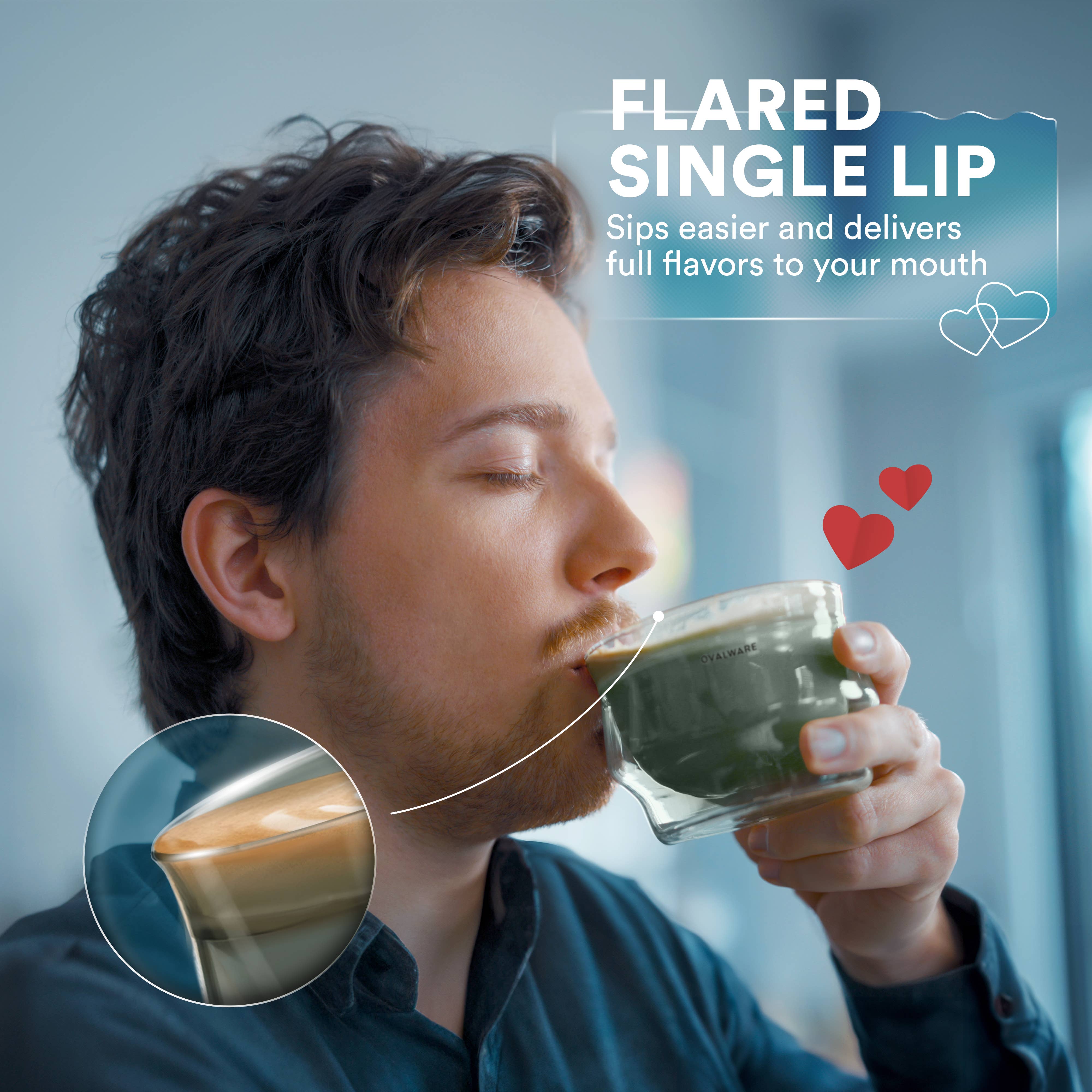 Ovalware - Wholesale Coffee/Tea Cup - Double Wall Latte Master Glass 8.5oz (Set of 2) Stealth Gray2