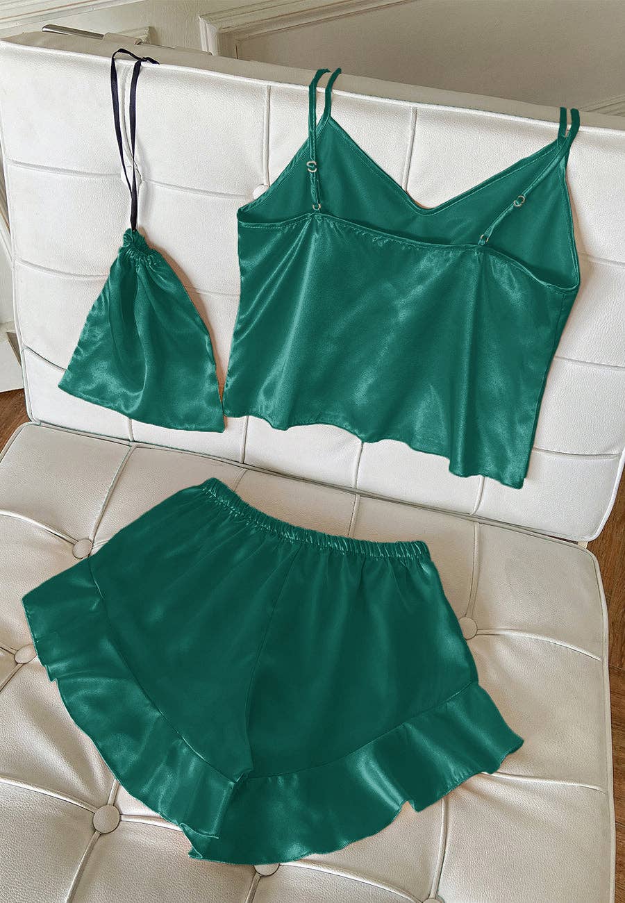 Anna Kaci Wholesale - Wholesale Lounge Set - Women's - Satin Tank and Ruffle Hem Shorts53