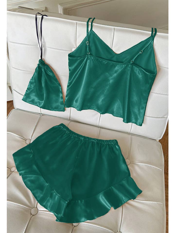 Anna Kaci Wholesale - Wholesale Lounge Set - Women's - Satin Tank and Ruffle Hem Shorts53