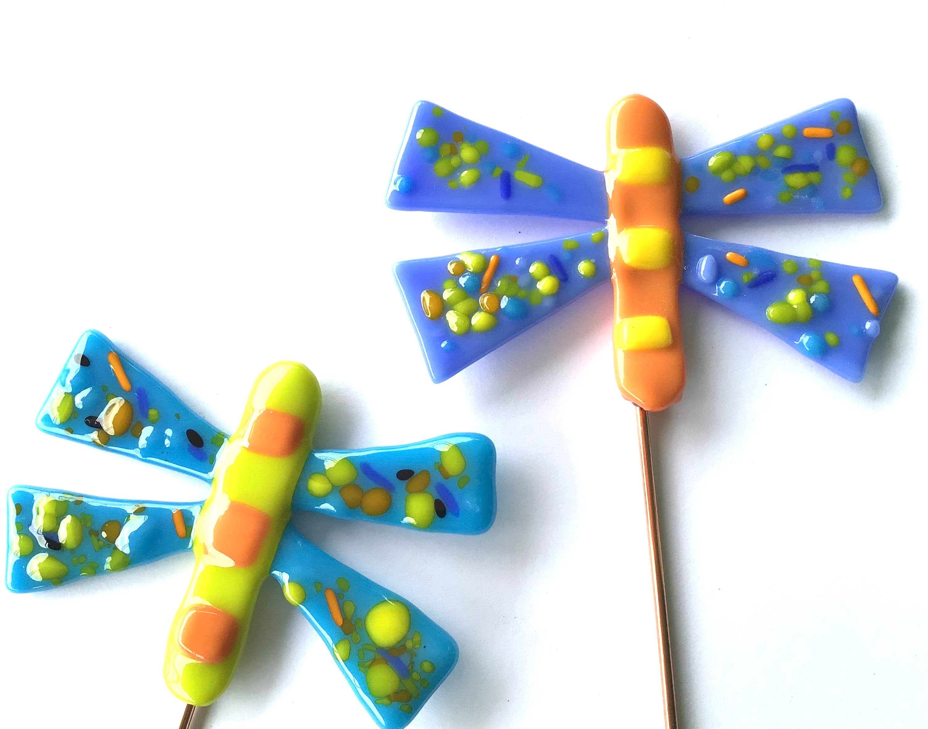 Fish Tales - Wholesale Garden/Lawn Stake - Dragonfly plant pick fused glass2