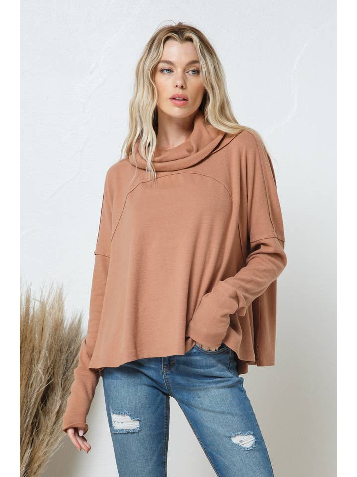 MAUVE 22066T - Oversized Brushed Cozy Turtle Neck Pullover for wholesale on Faire