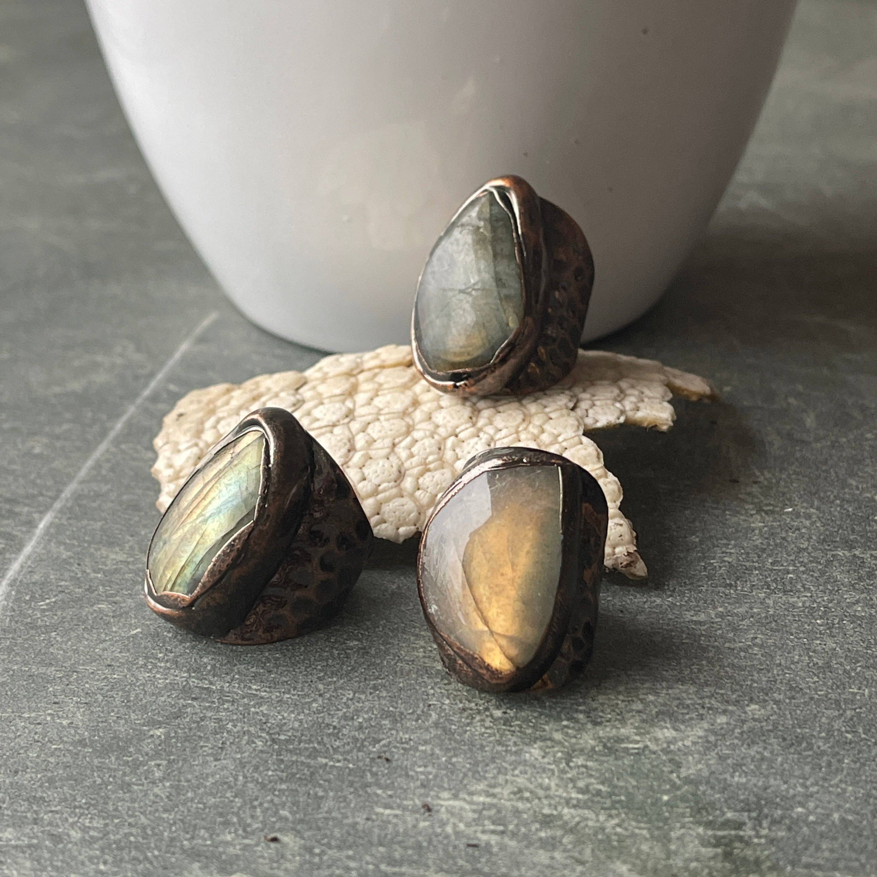 Peace Love Bling - Wholesale Cocktail/Statement Ring - Antique Copper Labradorite Shield Statement Ring5