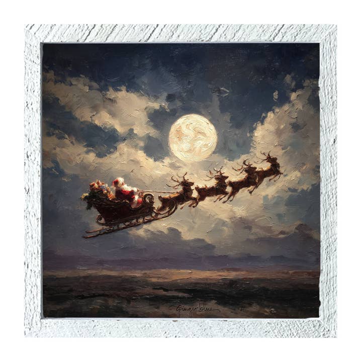 ginger blue - Wholesale Art Print - Santa Flying under Full Moon14